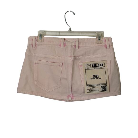 NWT SER.O.YA Zuri Low Rise Denim Mini Skirt in Bleach Pink Size 26 - Picture 2 of 7